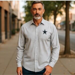 Antigua Dallas Cowboys Men's Long Sleeve Button Up Gray/White Plaid Shirt